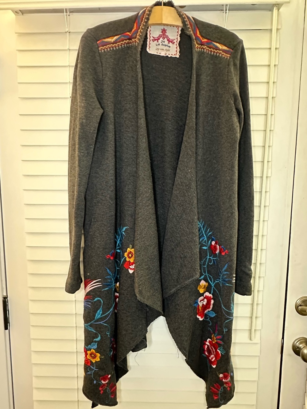 Johnny Was JWLA Embroidered Dark Gray Open-Front Women's Cardigan Sweater